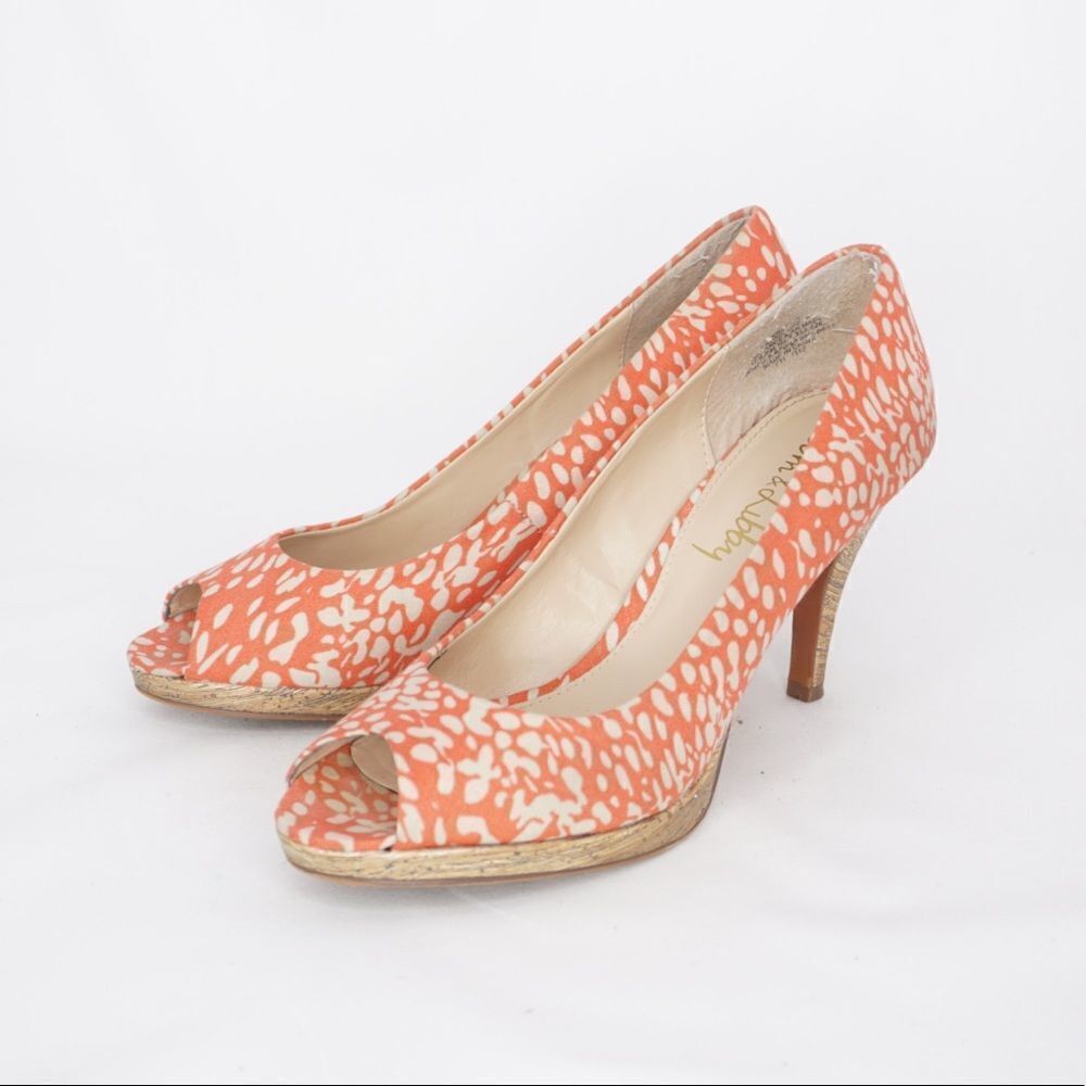 Sam & Libby Slegar Orange & White Peep-Toe Heels, Size 8